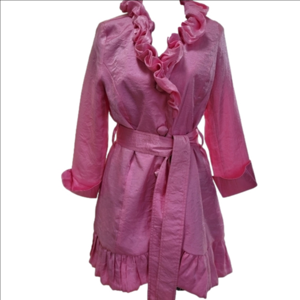 Rossi Roma Hot Barbie Pink Ruffle Collar Silk-Blend Jacket Size Sm EUC